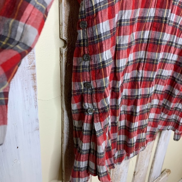 Theory Red Plaid Raw Hem Button Down Shirt - Picture 3 of 10